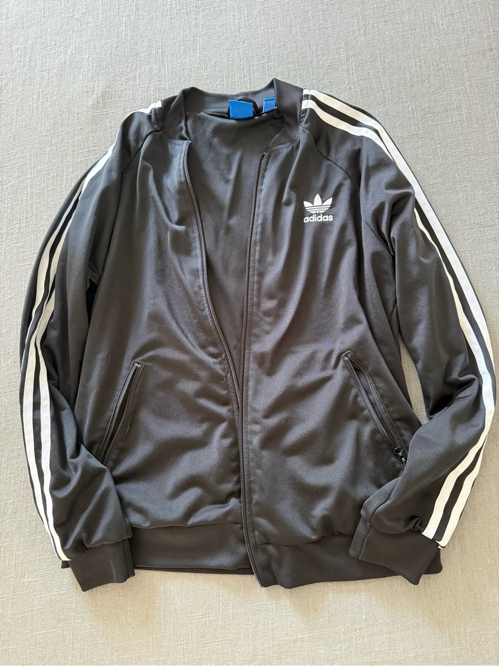 adidas Black Bomber Track Jacket with White Stripes